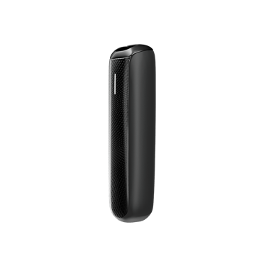 Side view of Ploom Aura front panel accessory in Jet Black Augmented Pattern color