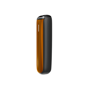 Side view of Ploom AURA front panel accessory in Mango Sorbet color