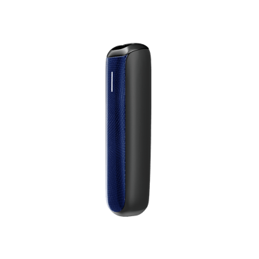 Side view of Ploom Aura front panel accessory in Navy Blue Augmented Pattern color

