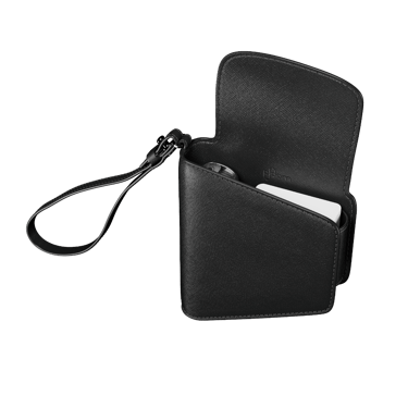 Lateral view of a Jet Black Duo Carry Case with Ploom AURA device and sticks (not included)