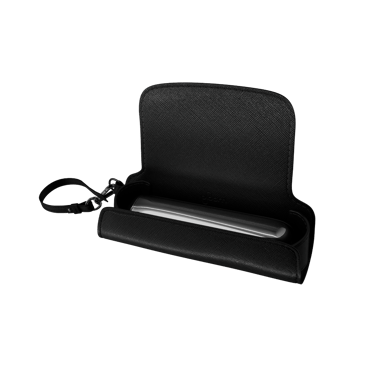 Bočni prikaz Jet Black Solo futrole sa Ploom AURA uređajem i patronama (nisu uključene)
