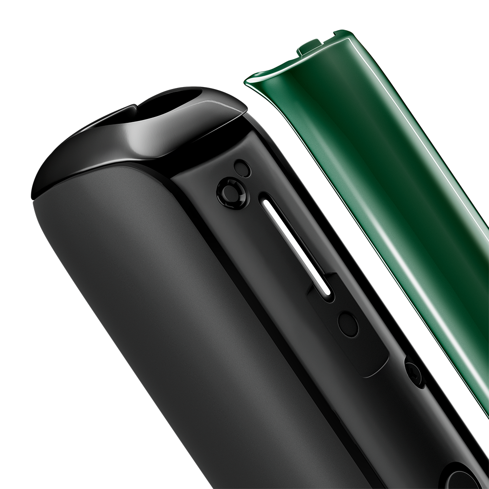 Close-up of Amazon Green Ploom Aura front panel, detached from device
