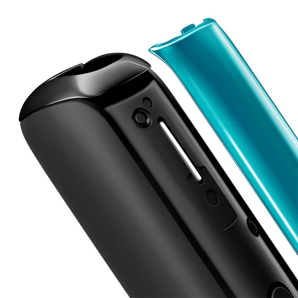 Close-up of Ocean Blue Ploom Aura front panel, detached from device
