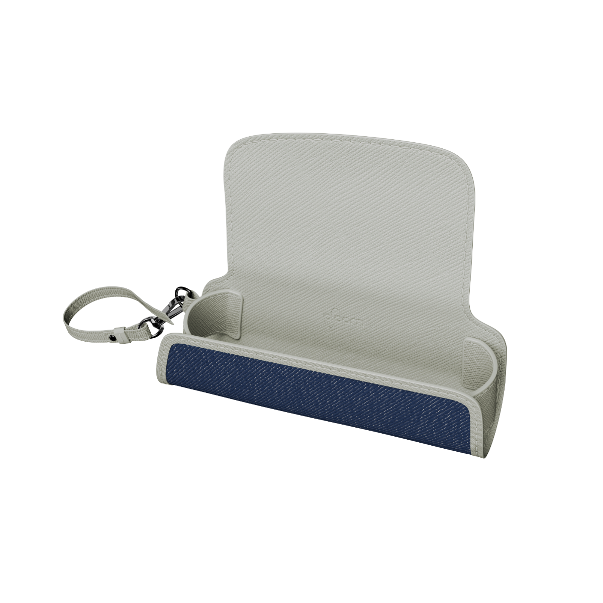 Lateral view of an empty Denim Leather Fusion Solo Carry Case
